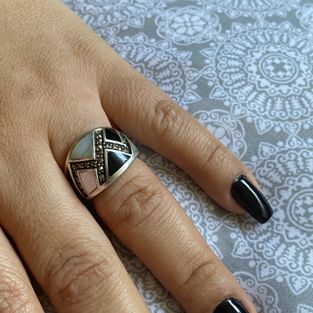 925 Sterling Silver Ónix, mother of pearl size 8